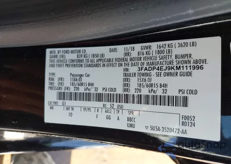 2019 Ford Fiesta Se z USA, uszkodzony, nr VIN 3FADP4EJ9KM111996